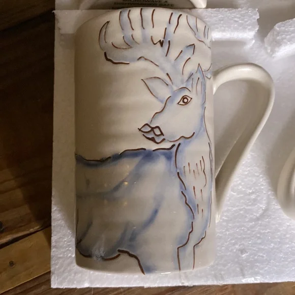 Pottery Barn Hand Painted and Hand Glazed Arctic Forest Mug, Mixed Set Of 4